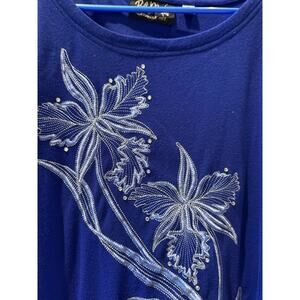 Bob Mackey wearable art blue blouse with flowers size 3xl
